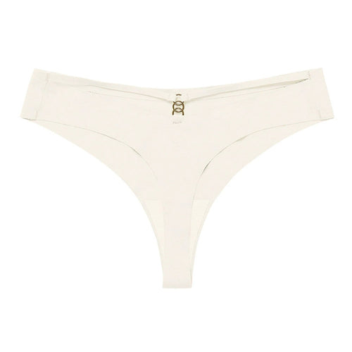 Mandotos Ice Silk G-String Thong Set for Women with seamless low-waist fit and hollow-out T-back design, confident and sexy lingerie.
