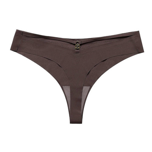Mandotos Ice Silk G-String Thong Set for Women, seamless low-waist design with hollow-out T-back, confident and sexy lingerie.