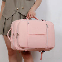 Large capacity MANDOTOS backpack with multiple pockets, ideal for travel and computer storage, shown with adjustable straps and compartments.
