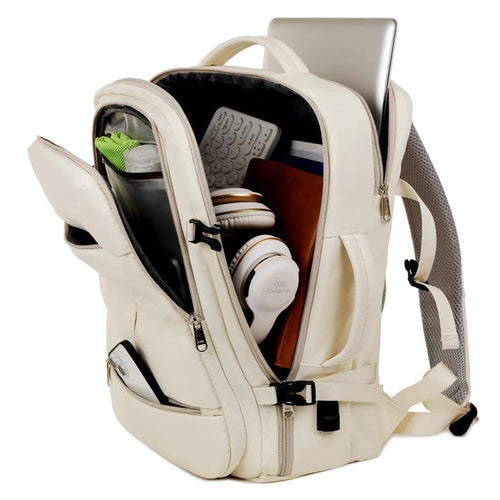 Large capacity MANDOTOS backpack with multiple pockets for computers and travel, designed for spacious storage and organization.