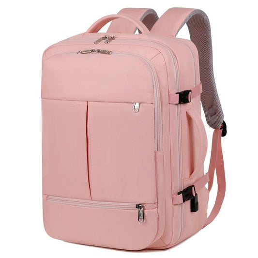 Mandotos large capacity backpack with multiple pockets, ideal for travel and computer storage, shown in a clear front view.