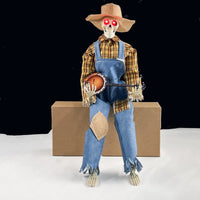 Mandotos Light-Up Guitarist Skeleton Halloween decoration with glowing features, perfect for spooky seasonal decor.