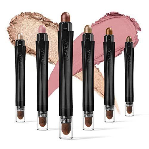 Mandotos LUXAZA shimmering neutral brown eyeshadow sticks set with 6 versatile shades displayed on a neutral background.