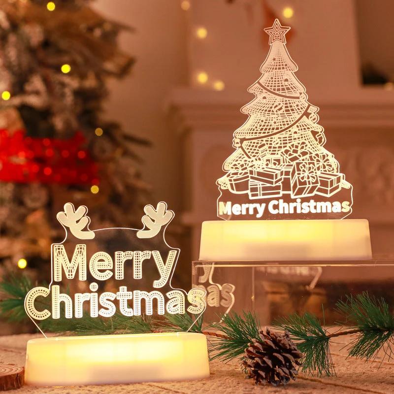 Mandotos Christmas 3D LED acrylic night light ornament with festive holiday design for kids, creating cozy holiday decor ambiance.