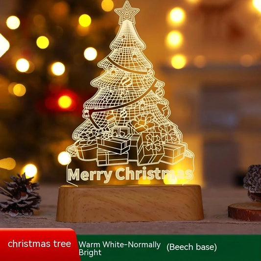 Mandotos Christmas 3D LED acrylic night light ornament decorated for festive holiday decor, ideal as a gift for kids.