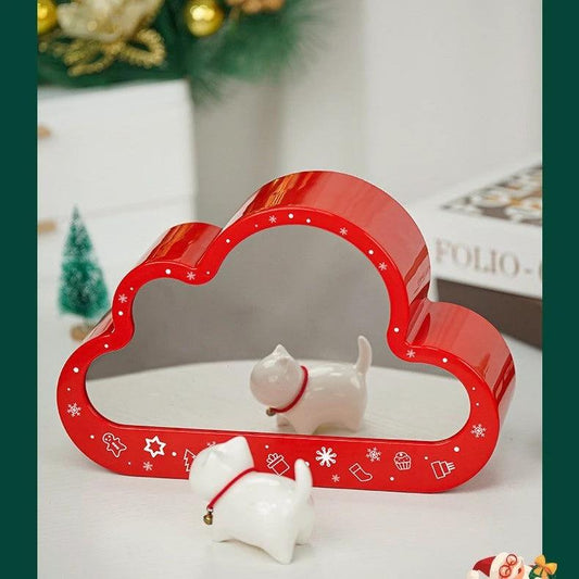 Mandotos Christmas Cloud Night Lamp with LED lights and mirror frame, assembled building blocks, festive holiday decor.