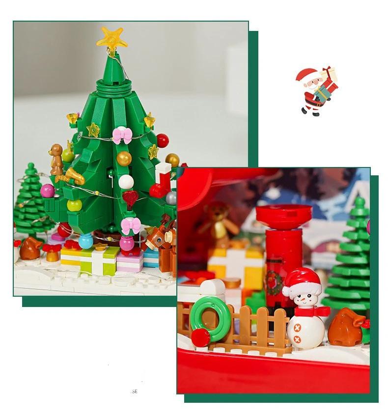 Mandotos Christmas Cloud Night Lamp with LED lights and mirror frame, built from assembled building blocks, festive holiday decor.