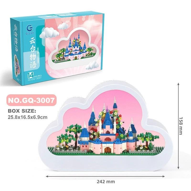 Mandotos Christmas Cloud Night Lamp with LED lights and mirror frame, assembled building blocks, festive holiday decor.