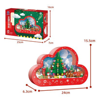 Mandotos Christmas Cloud Night Lamp with LED lights and mirror frame, assembled with building blocks, perfect for festive decor.