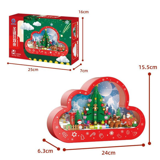 Mandotos Christmas Cloud Night Lamp with LED lights and mirror frame, assembled with building blocks, perfect for festive decor.