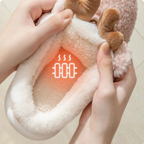Mandotos Christmas Elk slippers, cozy winter home slippers with festive elk design, soft and warm for winter comfort.