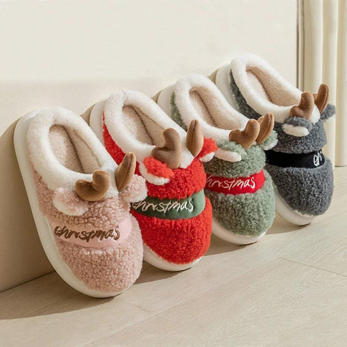 Mandotos Christmas Elk slippers featuring cozy winter design, perfect for home wear and festive holiday comfort.