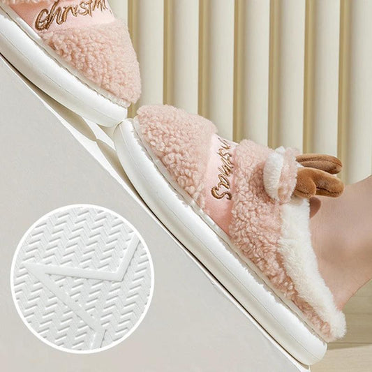 Mandotos Christmas Elk Slippers featuring cozy winter design, soft fabric, perfect for home comfort and holiday warmth.