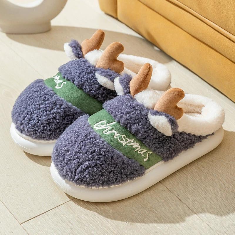 Mandotos Christmas Elk slippers featuring cozy winter home footwear with festive elk design and soft, warm material.
