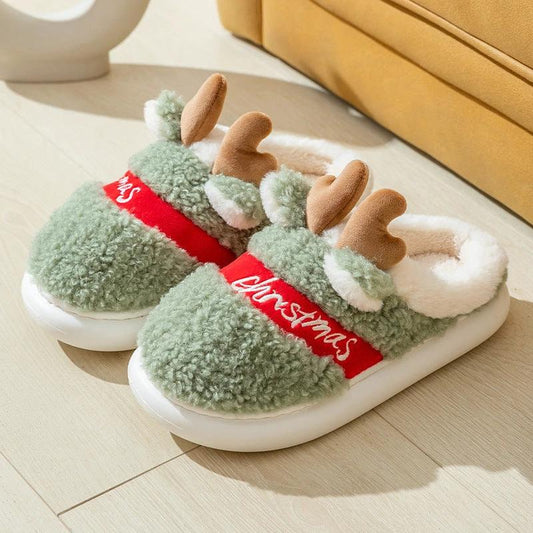 Mandotos Christmas Elk slippers with cozy winter design, featuring festive elk pattern for comfortable home wear.