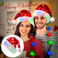 Mandotos Christmas hat with LED lights, plush luminous Santa hat for children and adults, festive holiday costume accessory