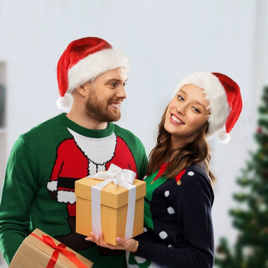 Mandotos Christmas Santa hat with LED lights, plush and luminous, suitable for children and adults, festive holiday accessory.
