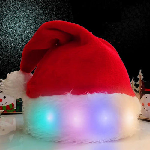 Mandotos Christmas Santa hat with LED lights, plush luminous hat for children and adults, festive holiday accessory