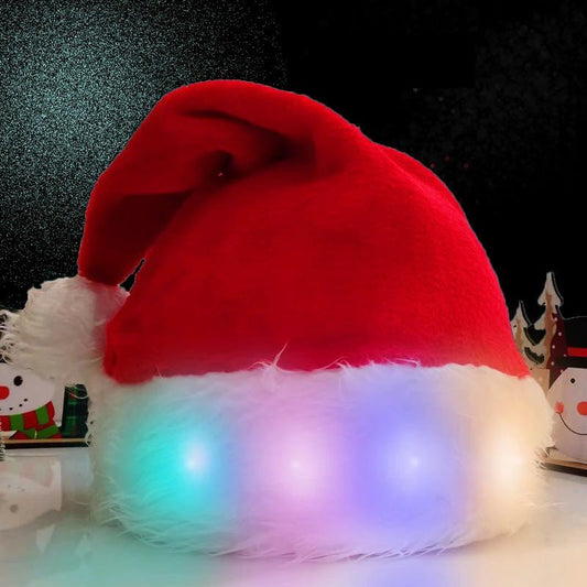 Mandotos Christmas Santa hat with LED lights, plush luminous hat for children and adults, festive holiday accessory