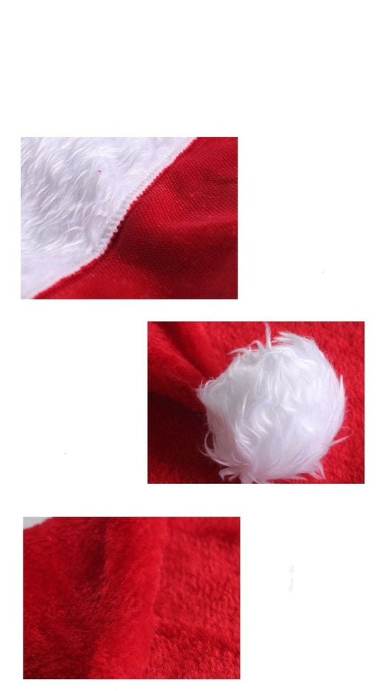 Mandotos plush Christmas Santa hat with LED lights, suitable for children and adults, featuring luminous festive holiday design.