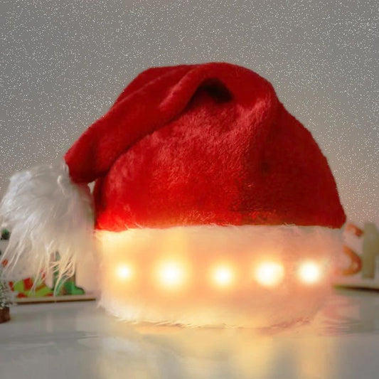 Mandotos Christmas hat with LED lights, plush luminous Santa hat for children and adults, festive holiday accessory
