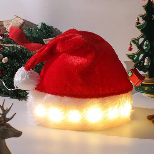 Mandotos Christmas hat with LED lights, plush luminous Santa hat for children and adults, festive holiday costume accessory