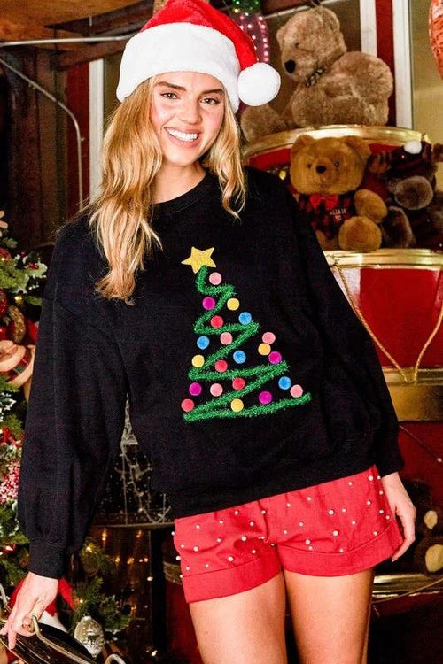 Mandotos Christmas Tree Women's hoodie with long sleeves, festive winter sweatshirt featuring holiday-themed design.