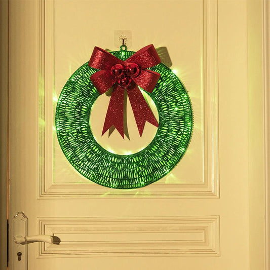 Mandotos Christmas wreath with luminous LED lights, metal garland, and bowknot for front door decoration, 50cm diameter.