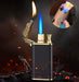 Mandotos blue flame metal lighter with dolphin, dragon, and tiger designs, windproof double flame, refillable and portable.