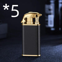 Mandotos Creative Blue Flame Lighter featuring dolphin, dragon, tiger designs, metal windproof double flame, refillable, stylish and durable.