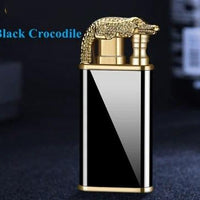 Mandotos blue flame lighter with dolphin, dragon, and tiger designs, metal windproof double flame, refillable and creative in style