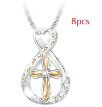 Mandotos Cross Footprint Diamond Pendant Necklace in two-tone finish, featuring a detailed cross and footprint design.