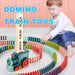 Mandotos domino train toy with electric automatic building blocks, ideal for creative STEM learning and imaginative play.