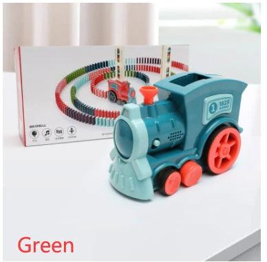 Mandotos electric domino train toy with building blocks set, designed for creative STEM learning and imaginative play.