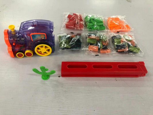 Mandotos Domino Train Toy with electric, automatic building blocks for creative STEM learning, featuring colorful blocks and train components.