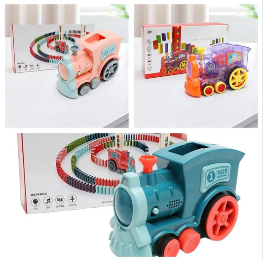 Mandotos Domino Train Toy with electric automatic building blocks set, designed for creative STEM learning and interactive play.