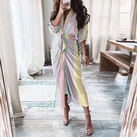 Mandotos long sleeve shirt dress with European and American print, lace-up front, button closure, and casual style.