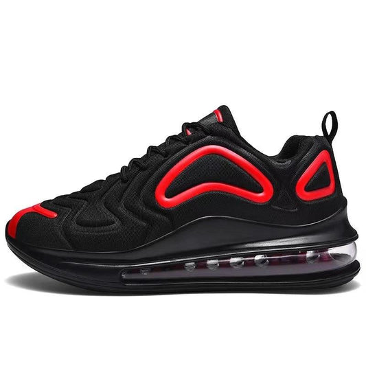 Mandotos men's casual black air cushion sneakers with breathable mesh and lace-up design, ideal for outdoor running and sports.