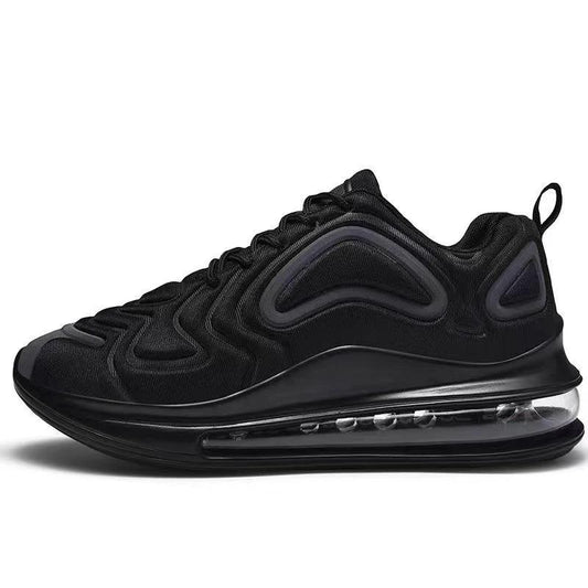 Mandotos men's casual black air cushion sneakers with breathable design and lace-up style, suitable for outdoor running and sports.