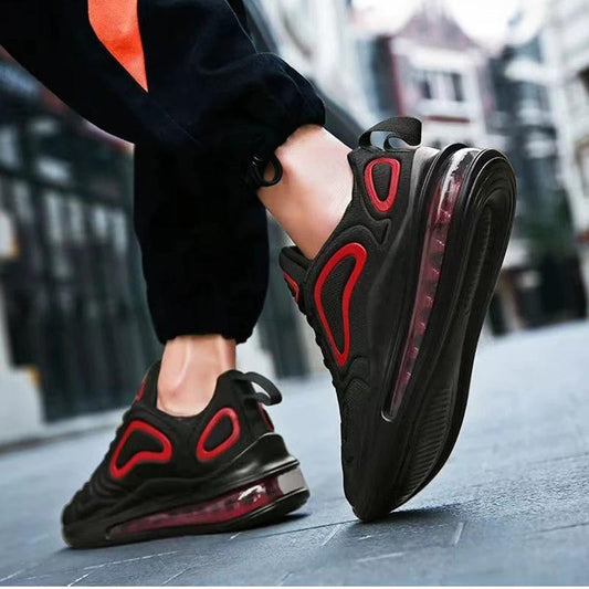 Mandotos men's casual black air cushion sneakers with breathable design, lace-up style, ideal for outdoor running and sports.