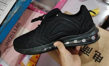 Mandotos men's casual black air cushion sneakers with breathable mesh, lace-up design, suitable for outdoor running and sports.