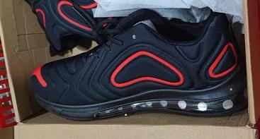 Mandotos men's black casual air cushion sneakers with breathable mesh, lace-up design, suitable for outdoor running and sports.