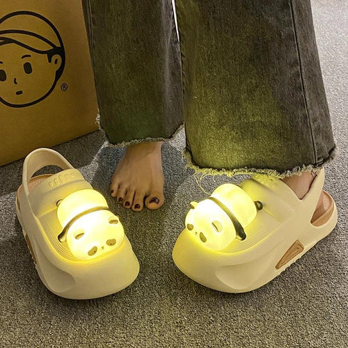 Mandotos Panda lamp light-up slippers for women with EVA comfort soles and non-slip design, perfect for summer indoor wear.