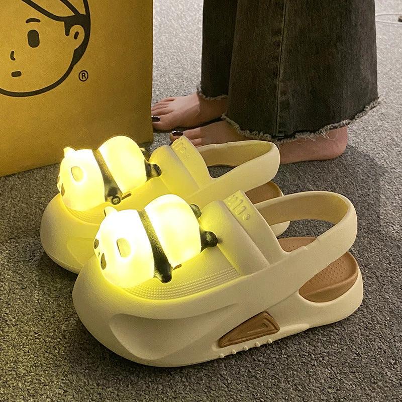 Mandotos Panda lamp light-up slippers for women with EVA comfort soles, non-slip design, perfect for summer indoor wear.