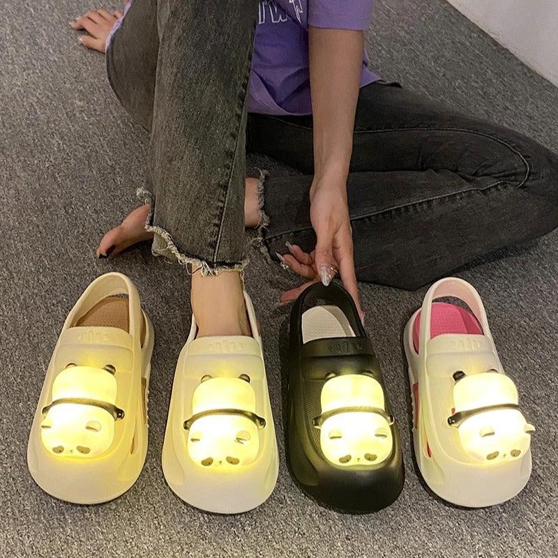 Mandotos Panda lamp slippers for women with light-up feature, EVA comfort sole, non-slip design, perfect for summer indoor wear