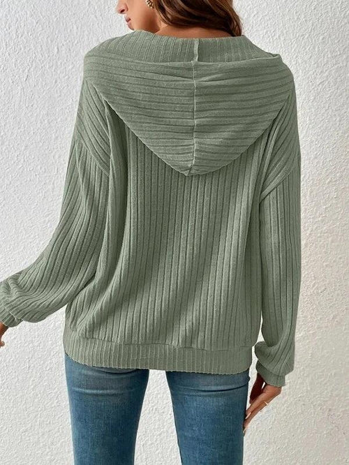 Mandotos women's knit hoodie sweatshirt with drawstring, long sleeves, pockets, solid sunken stripe knitwear for casual wear