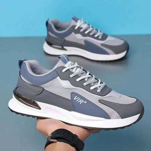 Men's color block mesh sneakers by Mandotos, casual lace-up sports shoes with breathable mesh and outdoor-ready design.