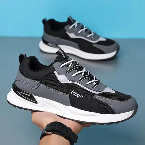 Men's MANDOTOS color block mesh casual sneakers with lace-up design, breathable and suitable for outdoor running and sports.