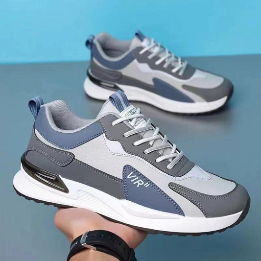 Mandotos men's color block mesh sneakers with casual lace-up design, breathable outdoor running and sports shoes.
