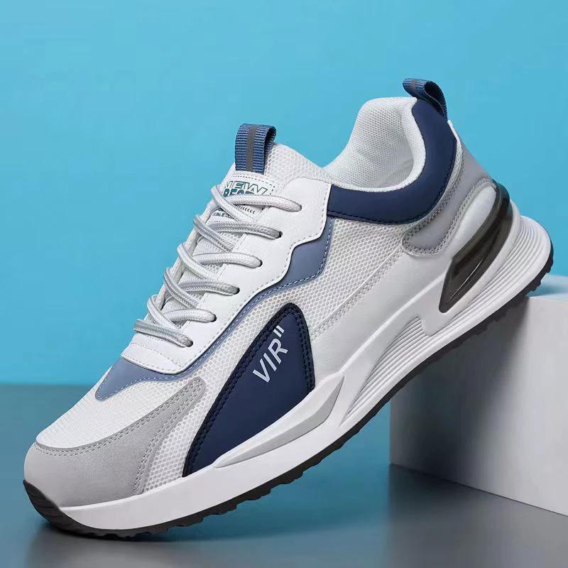 Men's color block mesh sneakers by MANDOTOS, casual lace-up shoes with breathable design, suitable for outdoor running and sports.